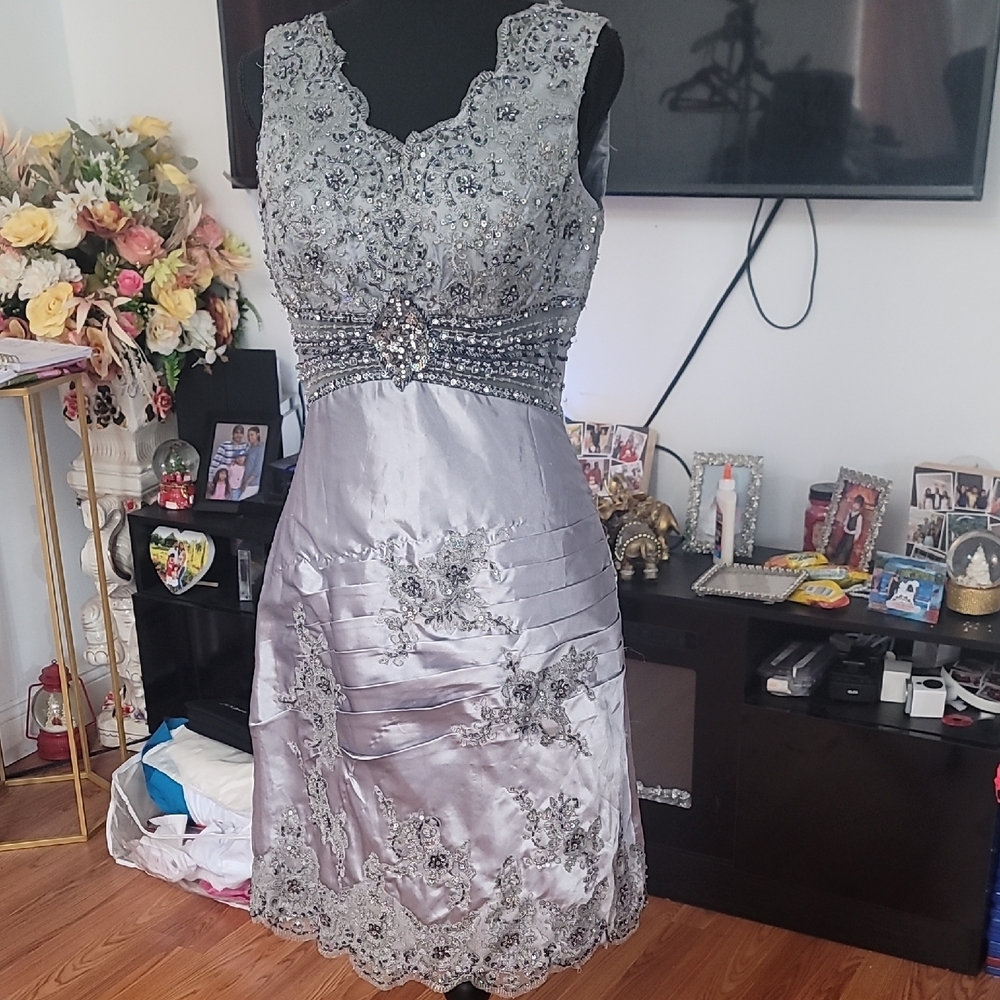 Elegant Silver Lace Dress